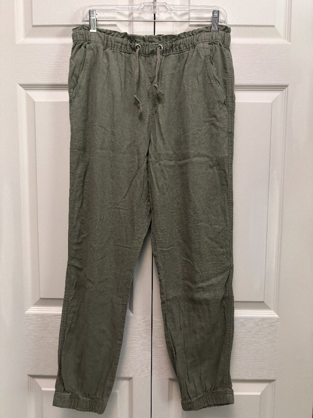 Social Standard by Sanctuary Olive Green Linen Blend Jogger Pants Medium Pull On